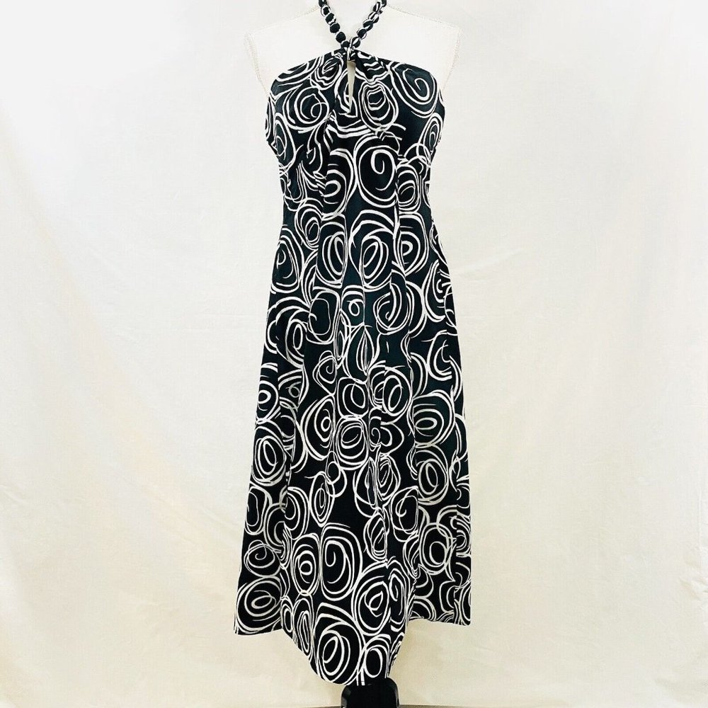 Signature by Robbie Bee Black & White Swirl Halter Style Dress ~ SIze 12 / Med